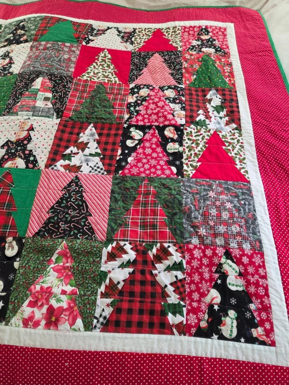 Handmade Patchwork Quilt Blanket Christmas Tree & Santa Pattern Cotton